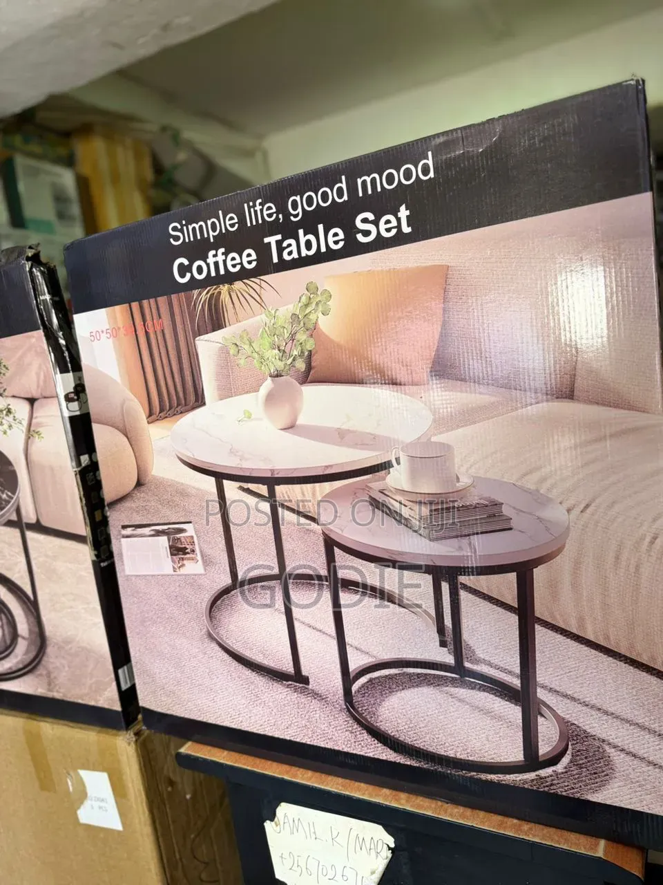 Simple Life, Good Mood" Coffee Table Set Features Two Round Tables
