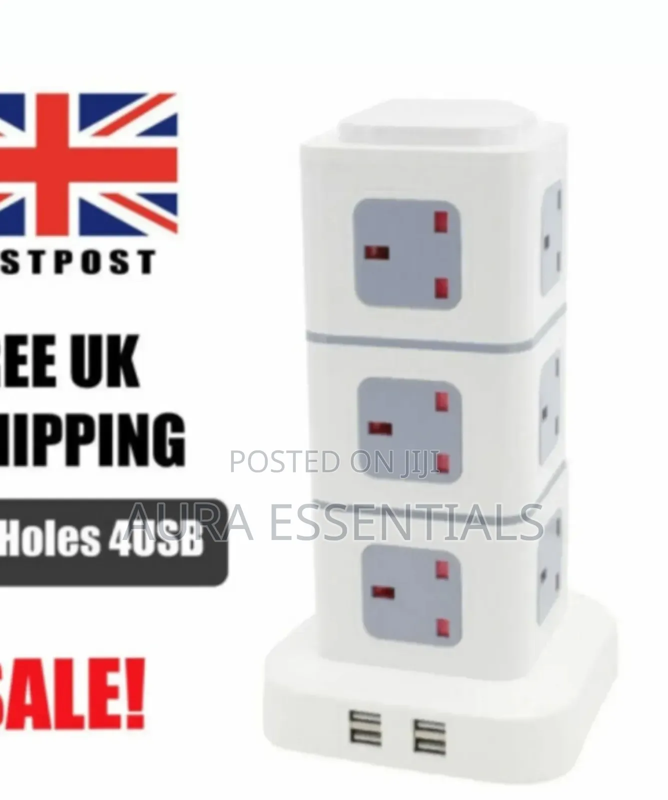 Vertical Tower Extension Lead With Multiple Sockets And Usb Ports