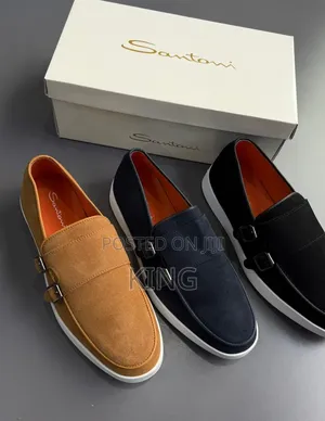 Santoni Suede Loafers. Monk Stripes