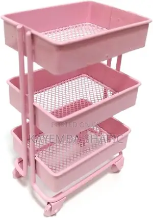 3-Tier Pink Metal Mesh Rolling Utility Storage Cart