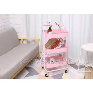 3-Tier Pink Metal Mesh Rolling Utility Storage Cart