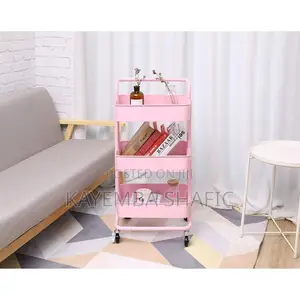 3-Tier Pink Metal Mesh Rolling Utility Storage Cart