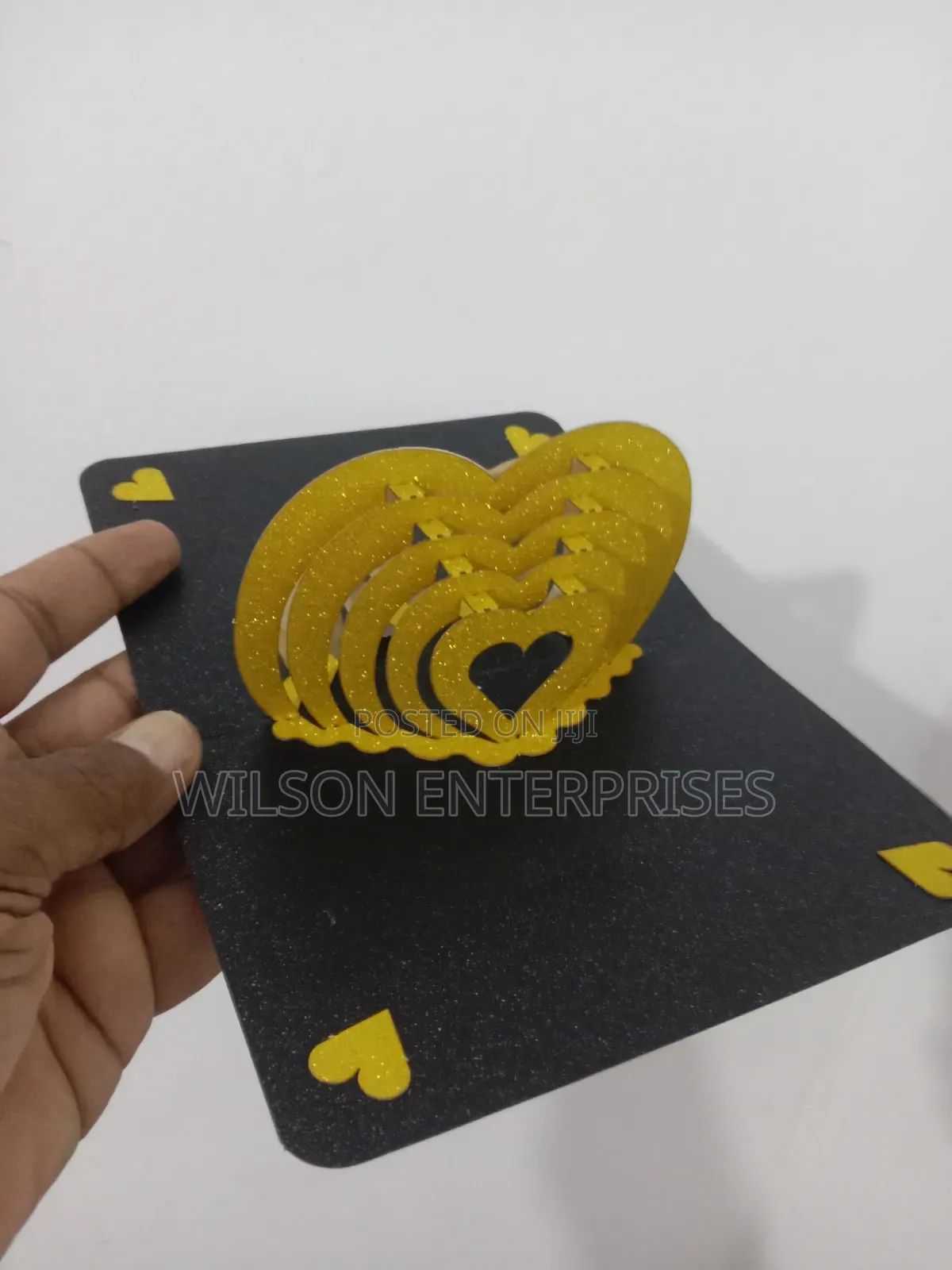 Handmade 3d Pop-Up Layered Heart (Gold-Black) Greeting Card