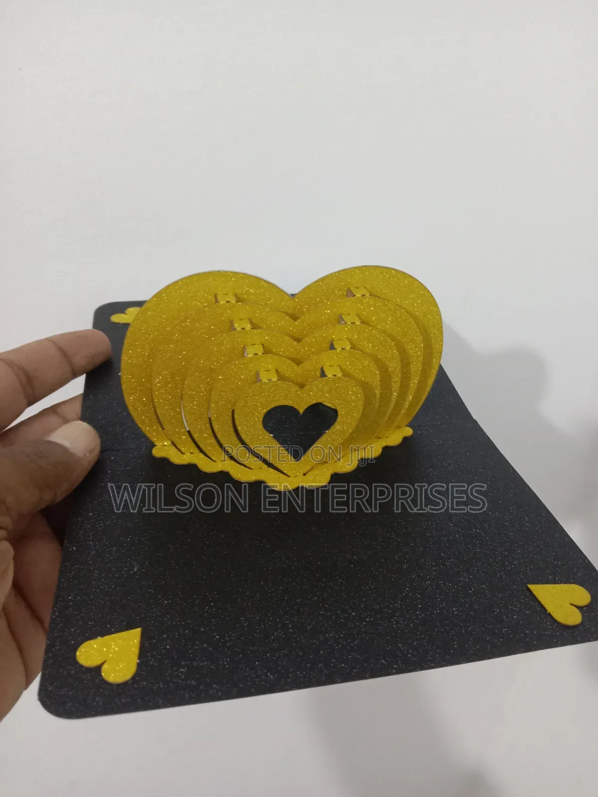 Handmade 3d Pop-Up Layered Heart (Gold-Black) Greeting Card
