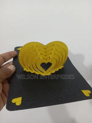 Handmade 3d Pop-Up Layered Heart (Gold-Black) Greeting Card