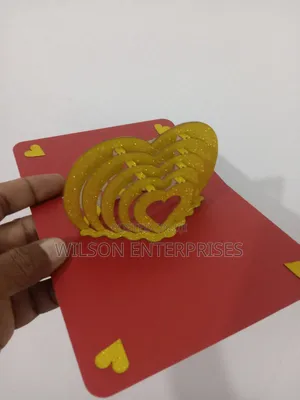 : Handmade 3d Pop-Up Layered Heart (Gold-Maroon) Greeting Card