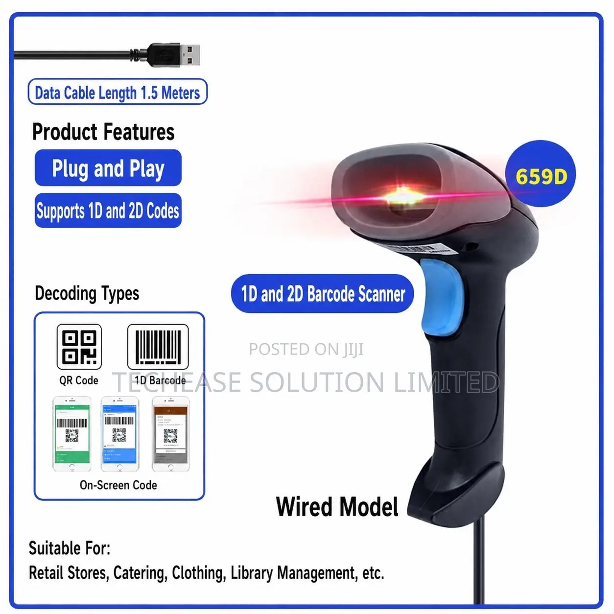 USB Barcode Scanner – High-Speed 1d/2d Barcode Qr Code Reader