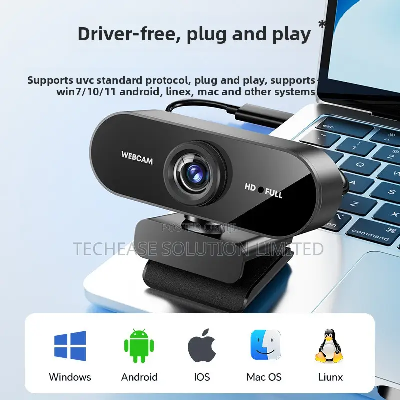 Hd Webcam With Noise-Cancelling Microphones- Plug Play Usb Camera