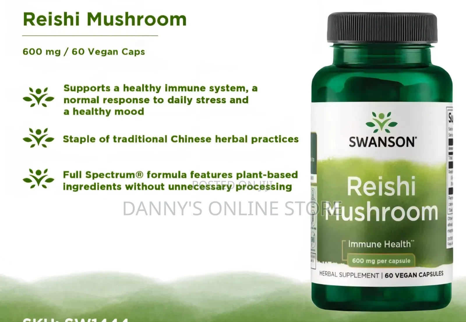 Reishi Mushroom, 600mg, 60 Vegetable Capsules.