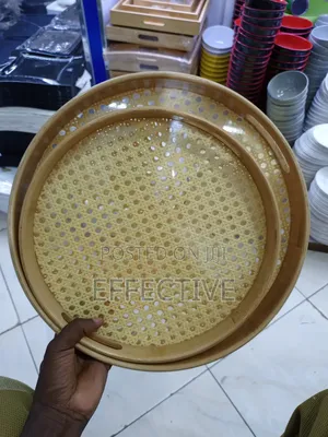 Bamboo and Rattan Cane Serving Tray Set