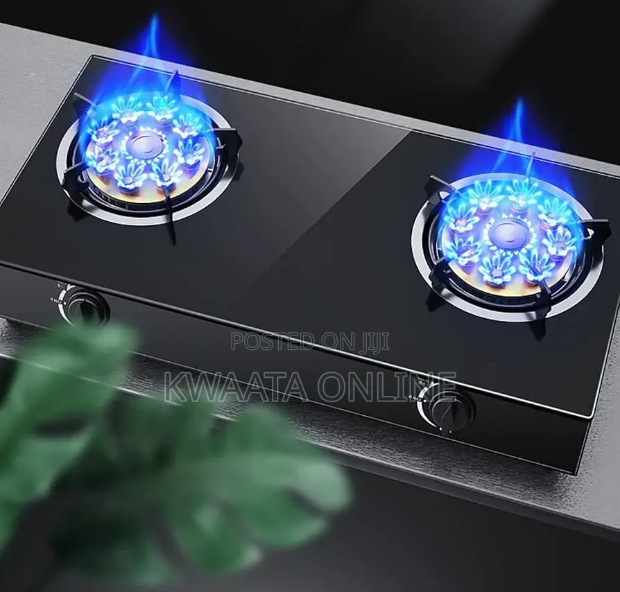 SPJ Double Burner Glass Gas Stove With Auto Ignition - Black