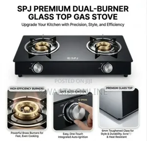 SPJ Double Burner Glass Gas Stove With Auto Ignition - Black