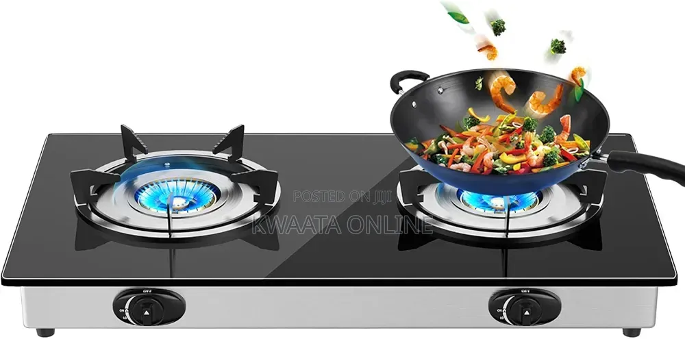 SPJ Double Burner Glass Gas Stove With Auto Ignition - Black