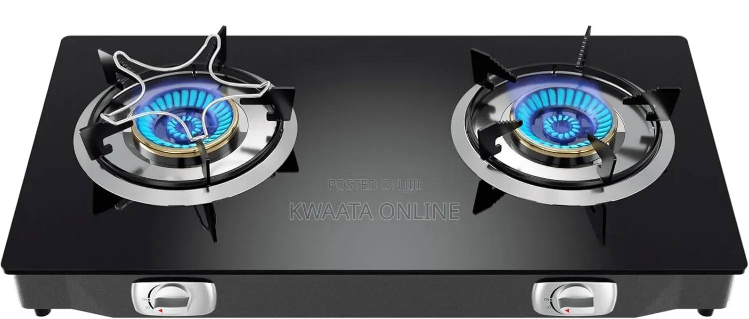 SPJ Double Burner Glass Gas Stove With Auto Ignition - Black