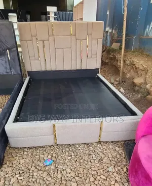 5x6 Cream Upholstered Bed Frame