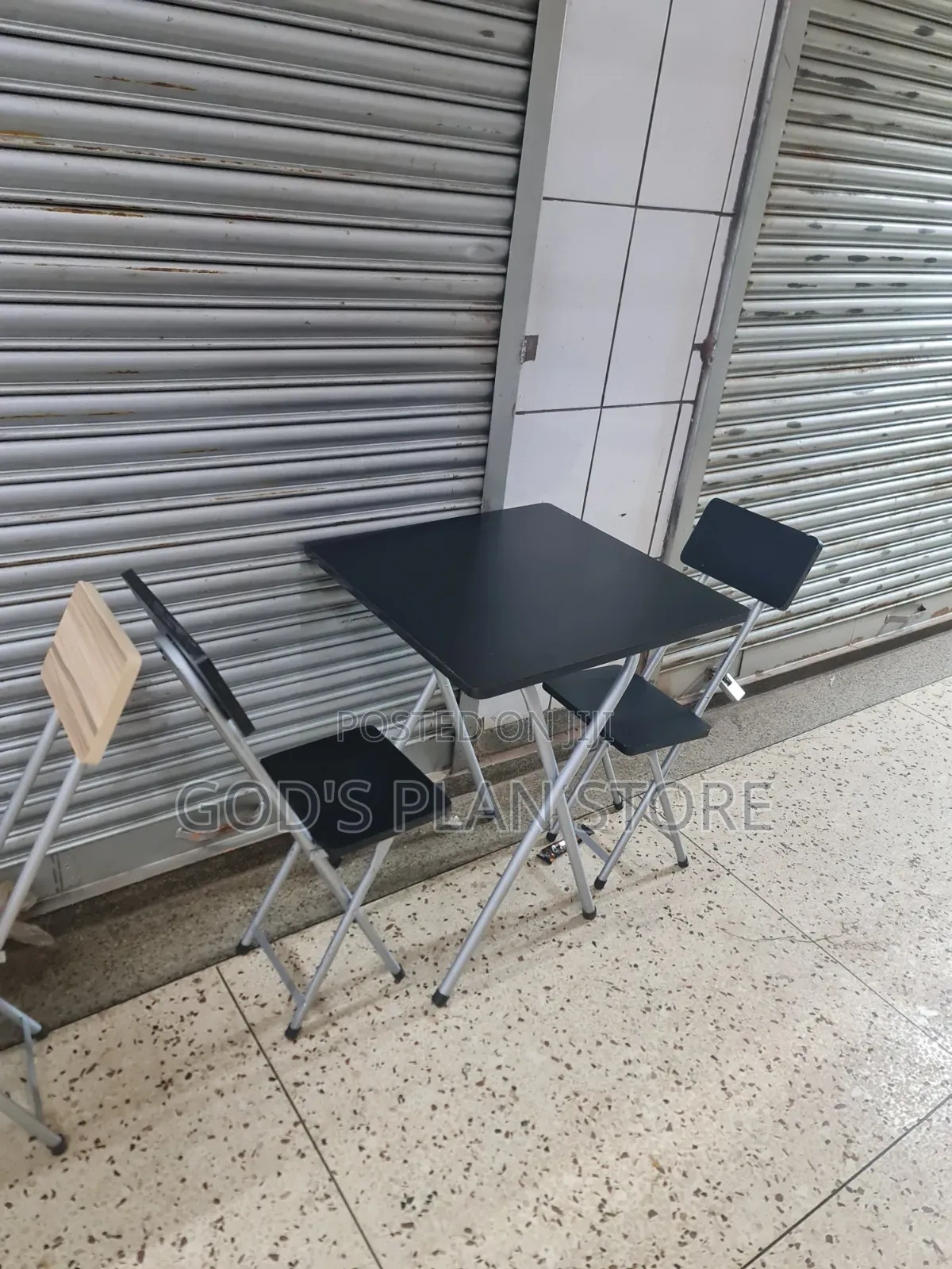 Black Folding Reading Table and 2 Black Chairs Set