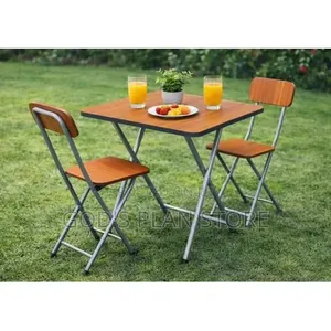 2 Wooden Foldable Dining Chairs and Table Set