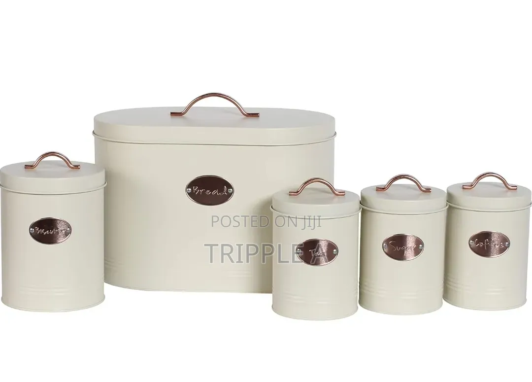 5 Piece Cream / Black Kitchen Storage Canister Set