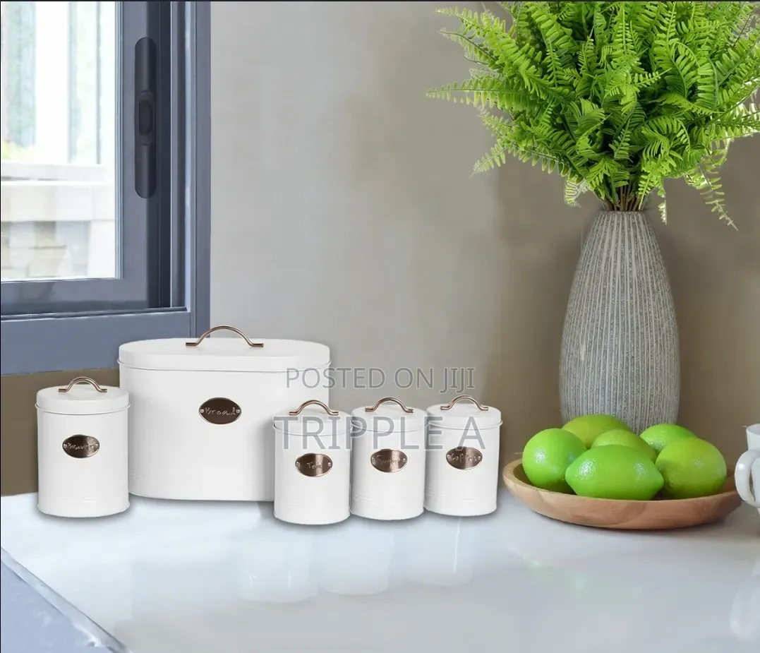 5 Piece Cream / Black Kitchen Storage Canister Set