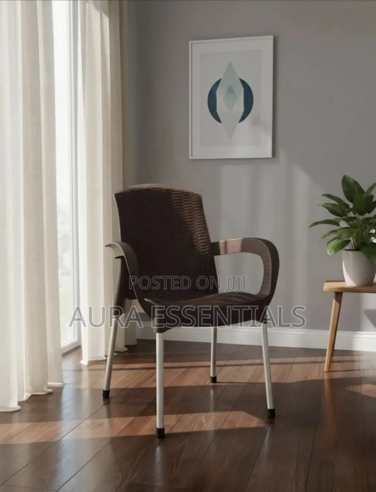Modern Plastic Faux Rattan Design Armchair