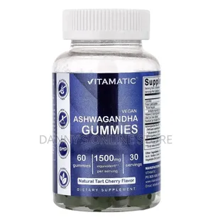 Vegan Ashwagandha Gummies, 1500mg, Tart Cherry Flavor, 60 Gummies.