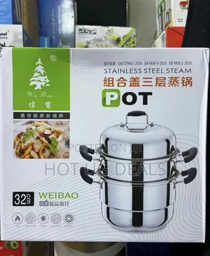 32cm Three Layer Stainless Non Electric Food Steamer- Silver