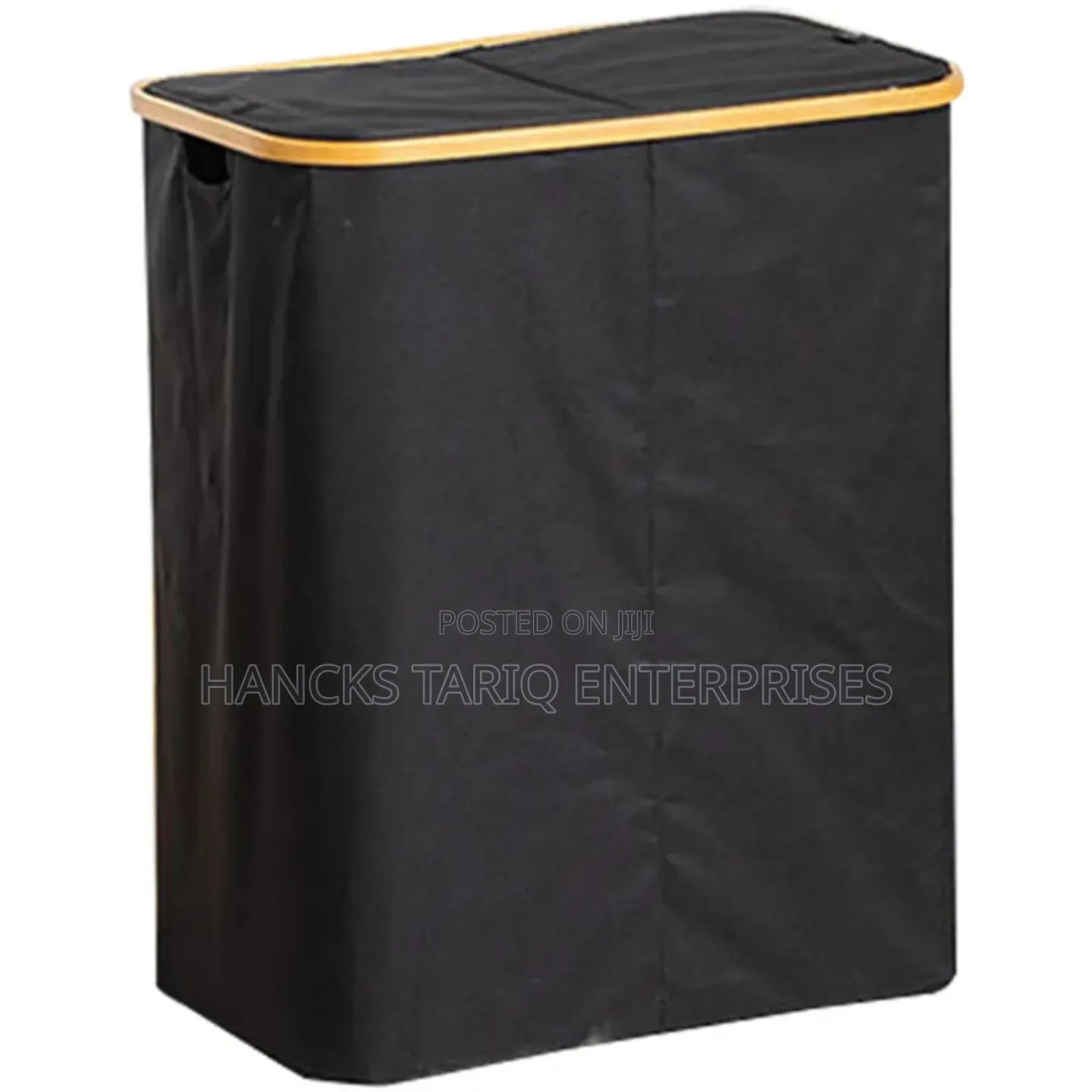 Premium Laundry Hamper – Durable Black Fabric With Wooden Rim