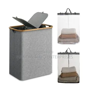 Premium Laundry Hamper – Durable Black Fabric With Wooden Rim
