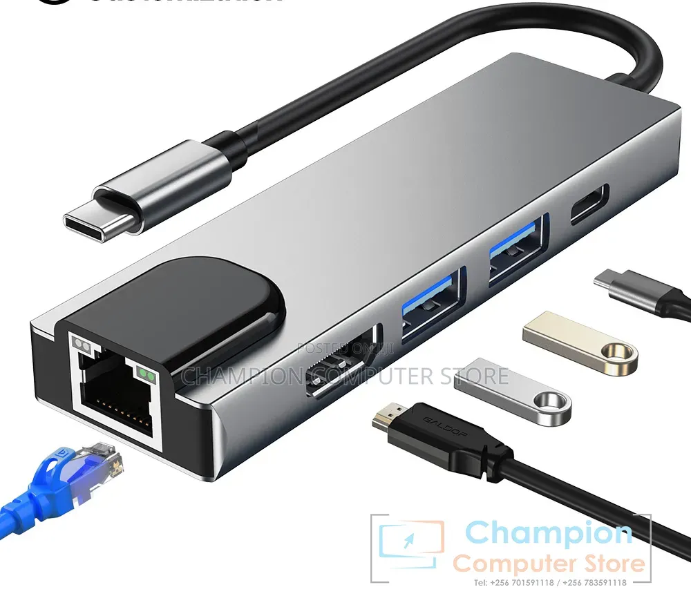 Type C to Hdmi 5in1 (Lan/Rj45 + Type-C + Usb 3.0*2 + Hdmi)