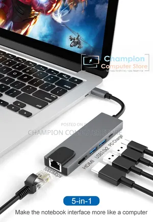 Type C to Hdmi 5in1 (Lan/Rj45 + Type-C + Usb 3.0*2 + Hdmi)