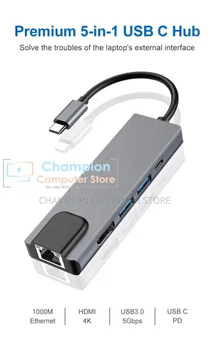 Type C to Hdmi 5in1 (Lan/Rj45 + Type-C + Usb 3.0*2 + Hdmi)