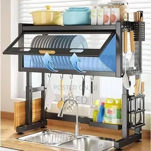 Black, Steel Over-the-Sink Dish Drying Rack