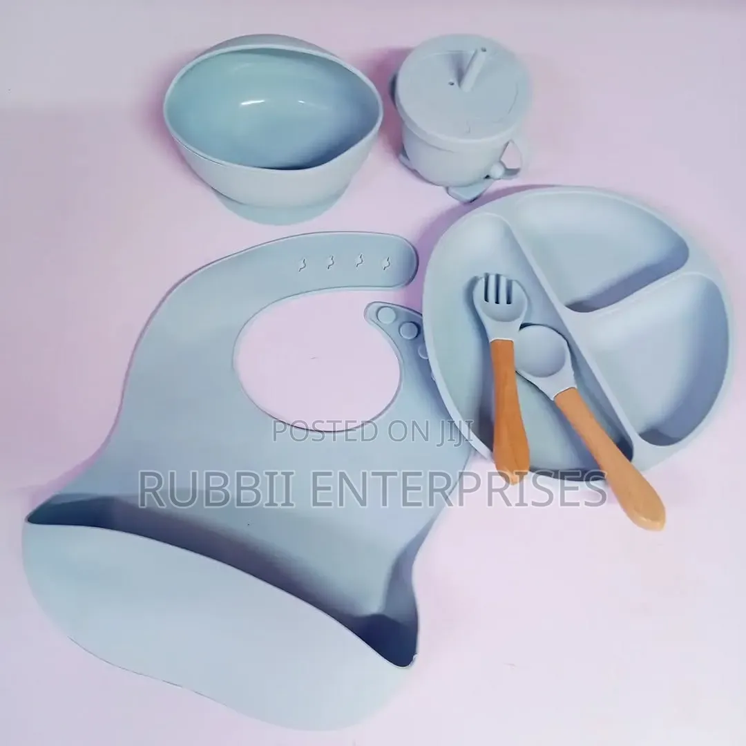 Blue Silicone Baby Feeding Set