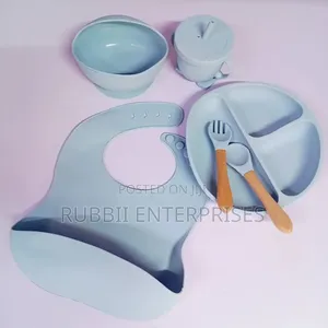 Blue Silicone Baby Feeding Set