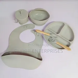 Grey Silicone Baby Feeding Set