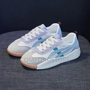 Classic Luxury Sneakers in White With Blue Stripes