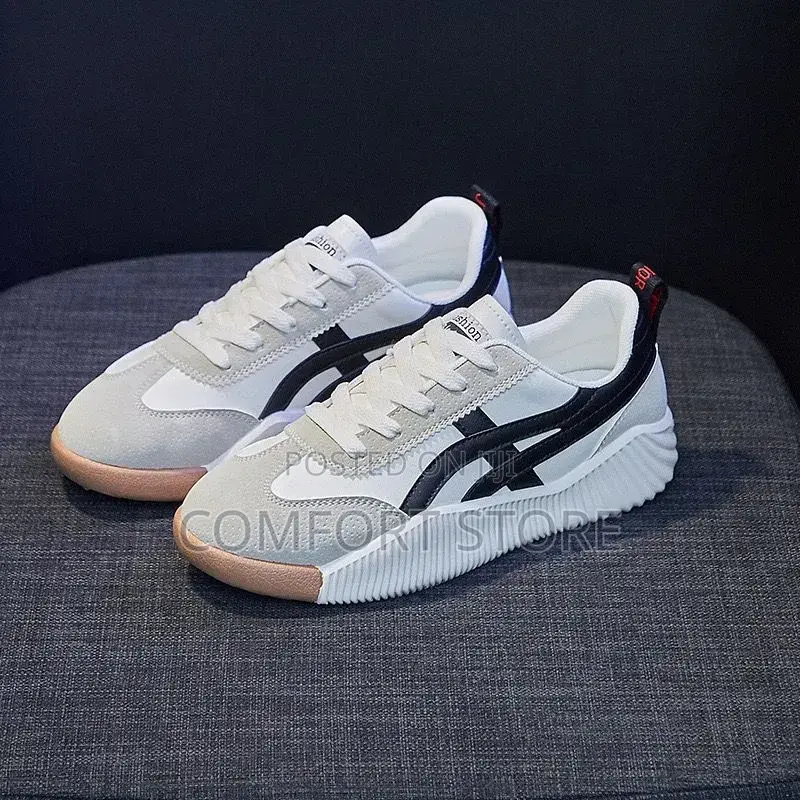 Classic Luxury Sneakers in White With Blue Stripes