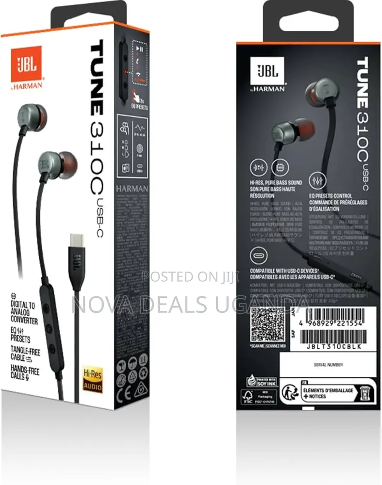 JBL Tune 310c Usb-C Wired Hi-Res in-Ear Headphones, Black