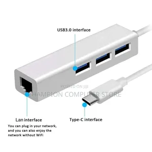 Type-C Hub With Ethernet, Lan, Rj45 Adapter and 3usb 3.0 Ports