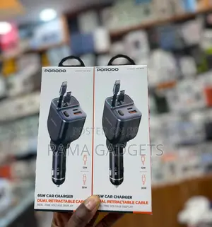 Porodo 65w Car Charger Dual Retractable Cables,Lightning Connector
