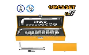 Ingco 10-Piece 1/2-Inch Drive Socket Set Box Spanner