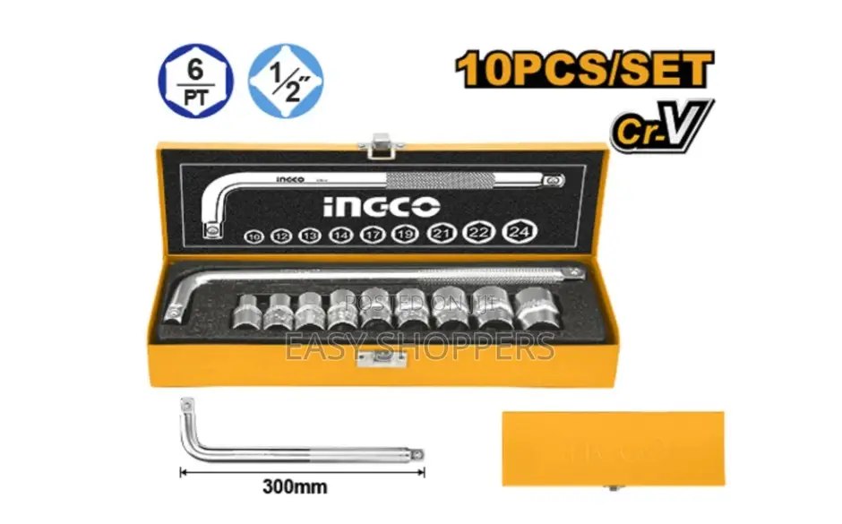 Ingco 10-Piece 1/2-Inch Drive Socket Set Box Spanner