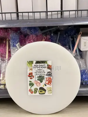 Deram Brand White Round Plastic Chopping Board With A Metal Hanging