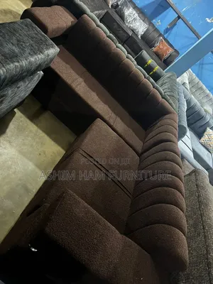 Brown Solid L Sofa Set