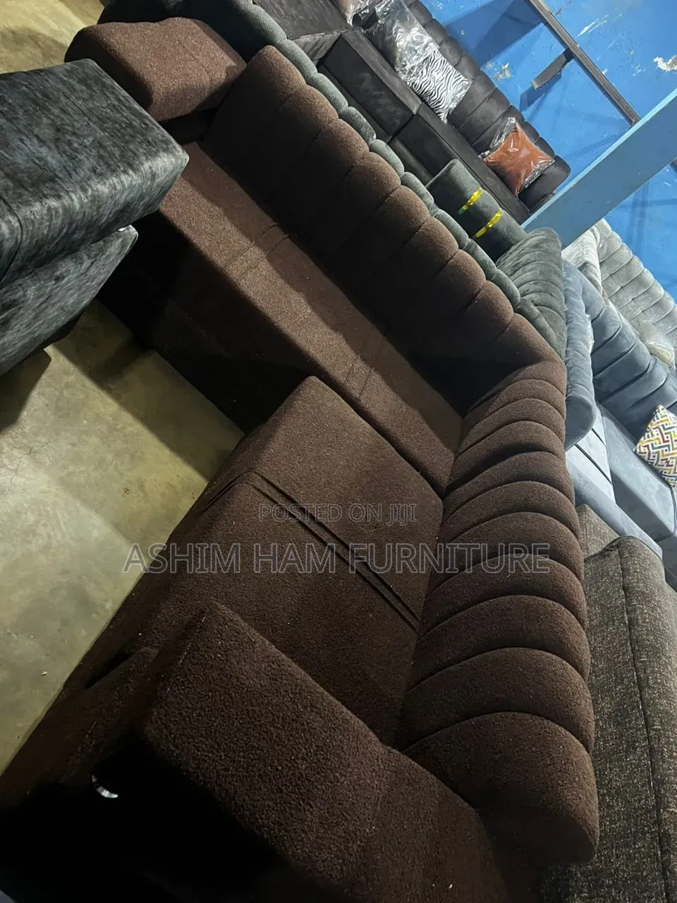 Brown Solid L Sofa Set