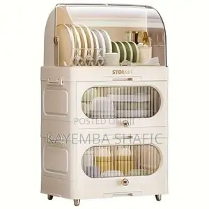 3-Tier Foldable Plastic Dish Rack Cabinet With Dustproof Cover