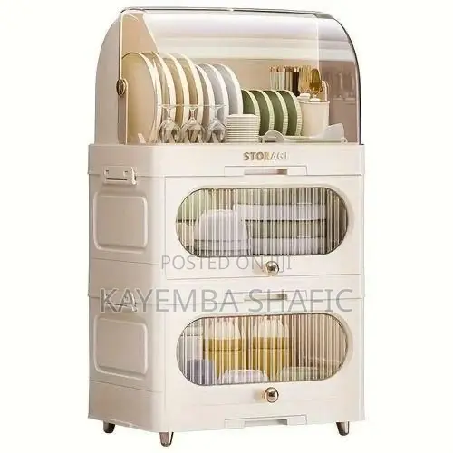 3-Tier Foldable Plastic Dish Rack Cabinet With Dustproof Cover