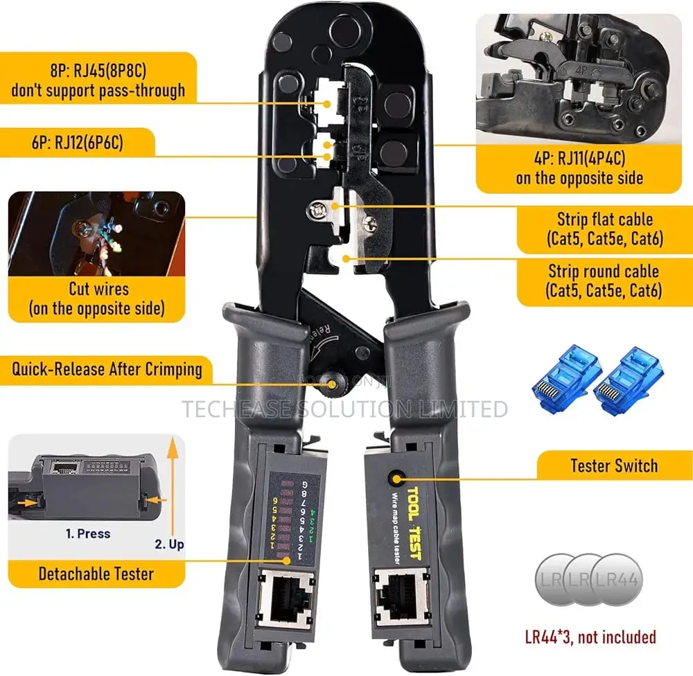 Ethernet Crimping Tool Kit – With Wire Stripper, Cable Tester