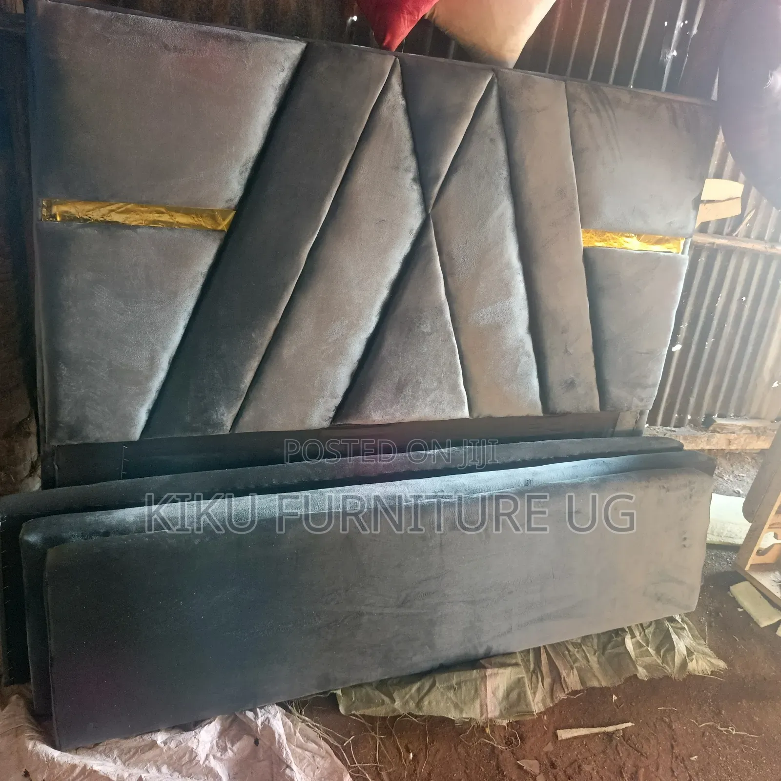 Gray Bed With Gold Stickers