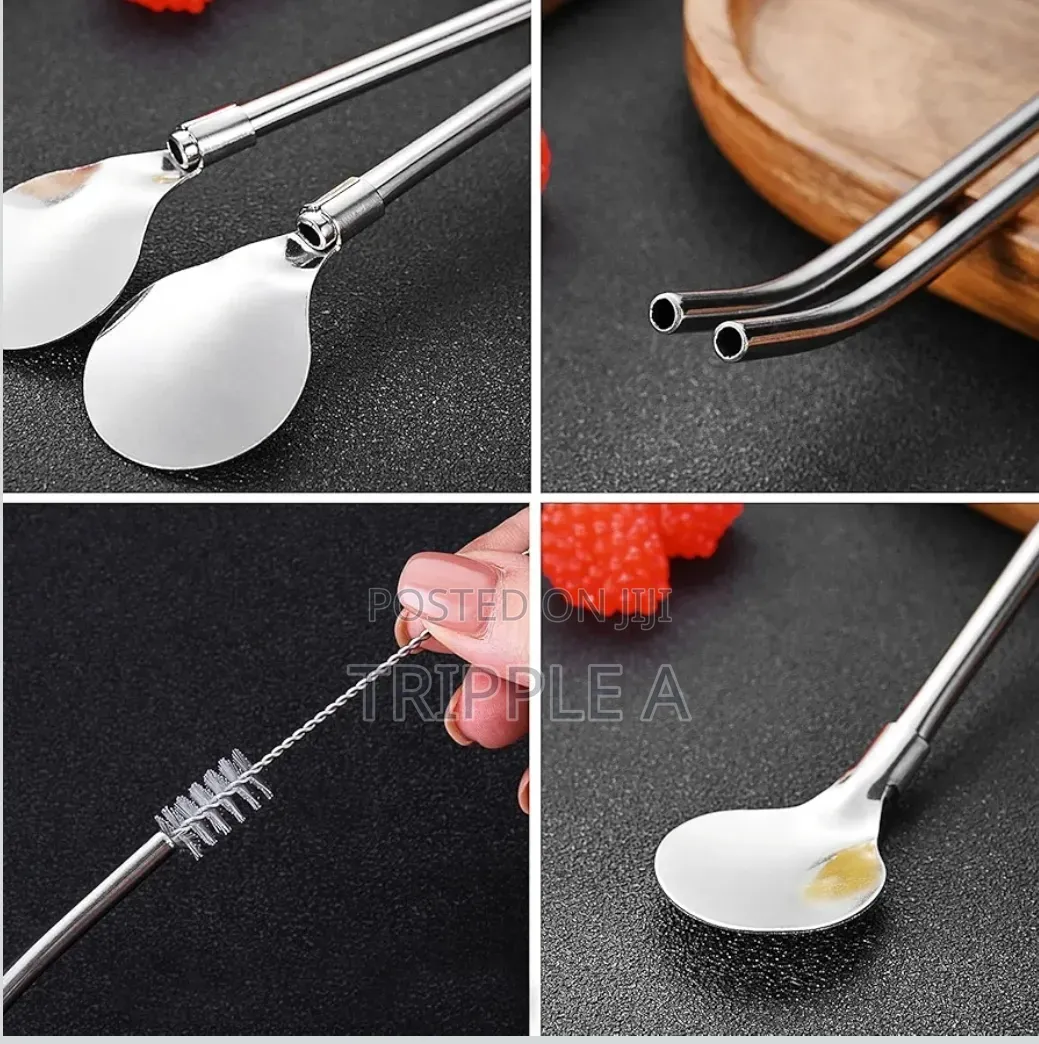 12pcs Stainless Steel Reusable Straw Spoons